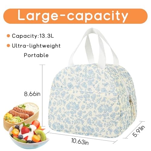 GISMTR Lunch Bag for Women Insulated Lunch Box Cute Quilted Lunch Tote Bags Reusable Large Capacity Cooler Bag for Travel Work Picnic - Thumbnail 2