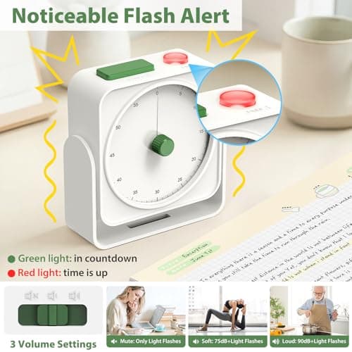 Rechargeable Visual Timer 60-Minute for Classroom Countdown Stopwatch Timer, w/Adjustable Stand for Homeschool Supplies Study Time Management Tool, for Desk Office Work Meetings, Mute Function, White - Thumbnail 4