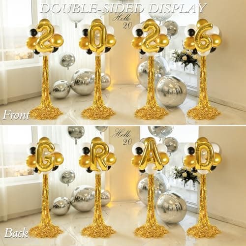 2026 Graduation Decorations - Set Of 4 Standing Balloon Topiaries, Balloon Stand Kit Party Centerpieces Decor With Golden Rain Curtains Class Of 2026 Decorations For Kindergarten High School College - Thumbnail 4