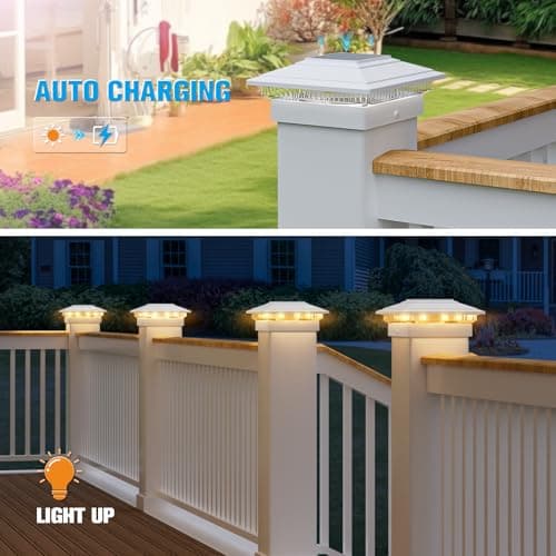 VOLISUN Solar Fence - Post Lights, Solar Post Cap Light Outdoor Waterproof 12pack, White Deck Cap Light Solar Powered, for 4x4 5x5 6x6 Wooden/Vinyl Post - Thumbnail 3