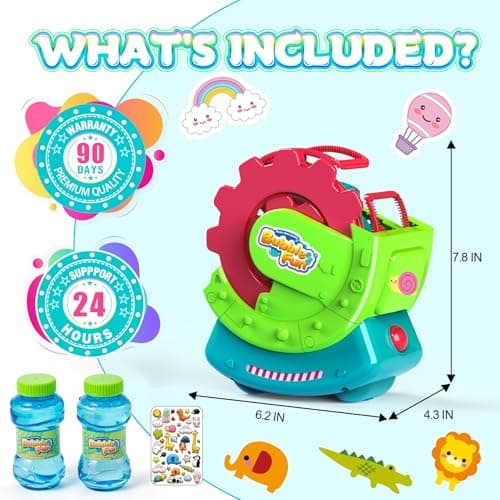 Bubble Machine for Toddlers Kids & Pets, with 8oz Safe Solution, Extra Large & Bubbles in Bubble Maker, Children & Pets Dog Toys Gift, Indoor/Outdoor Birthday Wedding Party Bubble Blower - Thumbnail 2