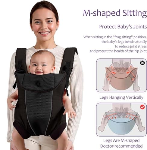 JOYNCLEON Ergonomic Baby Carrier with Adjustable Strap,4-in-1 Newborn to Toddler Carrier,Breathable Mesh Baby Carrier for Summer,Compact for Travel & Outdoor Adventures,Ideal for Infants 0-3 Years - Thumbnail 3