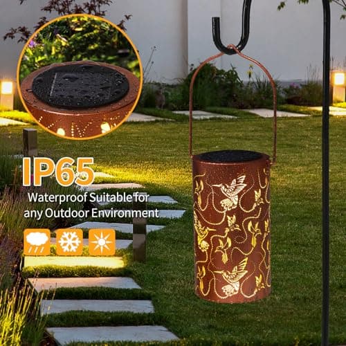 Solar Lanterns Outdoor Hanging Hummingbird Decor Lantern,Waterproof Hollow Out Metal Decorative Garden Light,Graceful Decoration for Patio,Yard,Landscape,Walkway,Festival - Thumbnail 5
