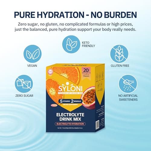 Syloni Electrolytes Powder Packets, Citrus Passion Fruit(0.36 oz*20 Sticks), Sugar Free Hydration Packets Electrolyte Drink Mix with 7 Vitamins and Electrolytes, Keto Friendly, Vegan - Thumbnail 5