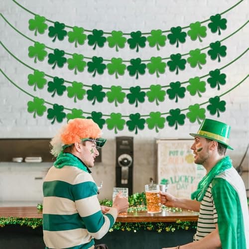 Oeyliz St Patricks Day Decorations Shamrock Garland Banner Garlands 4 Pack Clover Pattern Hanging Banner St Patricks Day Decor Green Party Decorations for Saint Patrick Party Supplies - Thumbnail 2