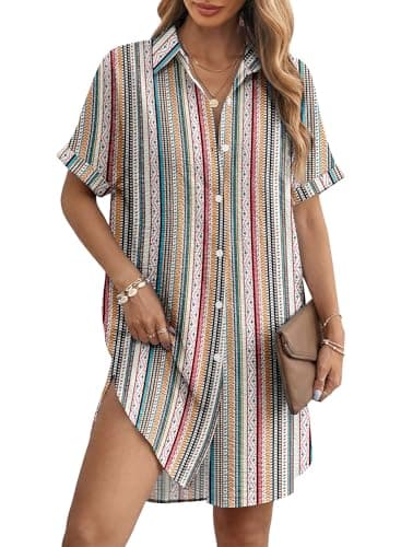 Magritta Womens Fashion Summer Dresses Shirt Dress 2026 Trendy Elegant Breathable Bohemian Stripe Slim Lightweight Beach Cover Up for Spring Gathering S - Image 1