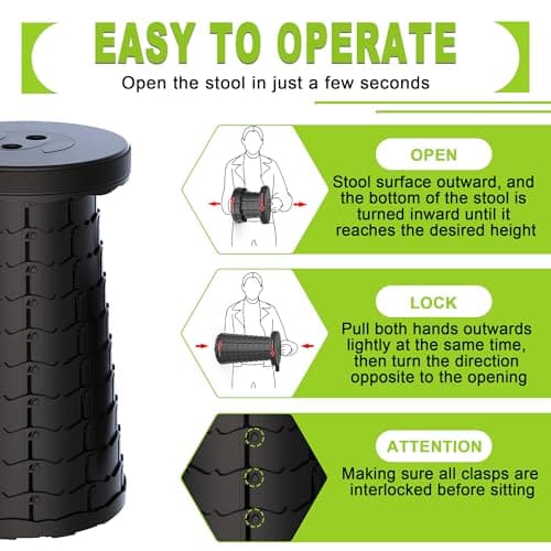 ALEVMOOM Upgraded Nylon Collapsible Stool with 500lbs Max Weight Portable Retractable Folding Telescoping Stools for Adults Chair for Outdoor Camping Fishing Hiking BBQ(Nylon Black) - Thumbnail 6