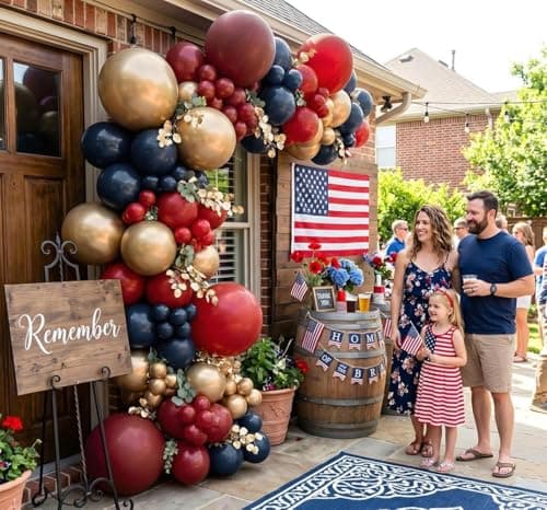 Double Stuffed Red and Blue Balloon Arch Garland Kit, Dark Blue Burgundy Ruby Red Gold Latex Balloons for Graduation,4th of July,Patriotic,Class of 2026,Birthday,Independence Day Father Party - Thumbnail 2
