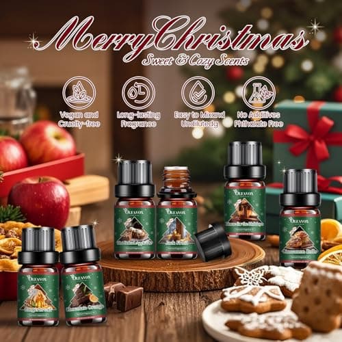 Christmas Essential Oils Set, 6 Premium Winter Fragrance Oils for Diffuser, Candle Scented Oils Gift,Gingerbread, Cinnamon Roll, Hot Baked Apple Pie,Home for the Holidays, Jack Frost, Chocolate Orange - Thumbnail 2