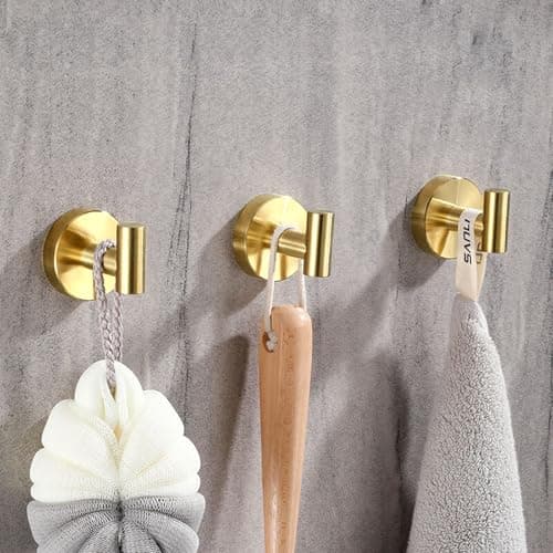 MNGD Towel Hooks Shower Suction Hook Towel Hanger for Bathroom Hanging Coat, Robe, Removable Wall Mounted Hook for Bedroom Kitchen Hotel Pool Brushed Gold(2-Pack) - Thumbnail 2