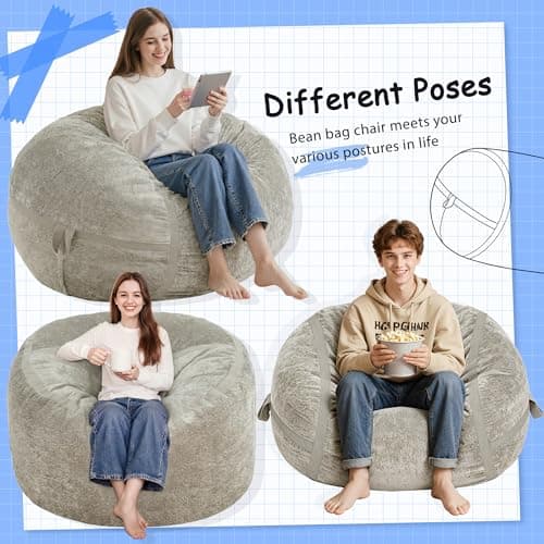 Homguava 3FT Bean Bag Chair Giant Bean Bag Chairs for Adults with Memory Foam Filled,Beanbag Chair with Soft Faux Fur Cover,Comfy Bean Bag Sofa Lounger for Living Room,Game Room,Bedroom - Thumbnail 6