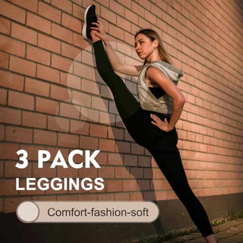 SINOPHANT 3 Pack Leggings for Women - High Waisted Buttery Soft Yoga Pants for Workout Athletic Sports Black/Black/Black 3XL - Thumbnail 4