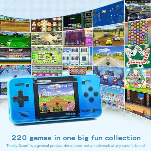 Handheld Game for Kids -Preloaded 220 Retro Video Games, Portable Gaming Player with Rechargeable Battery 3.0" LCD Screen, Mini Arcade Electronic Toy Gifts for Boys Girls (Blue) - Thumbnail 2