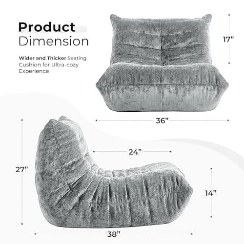 HABUTWAY Bean Bag Chair, Giant Bean Bag Chairs for Adults, Bean Bag Sofa with Filler Faux Fur, Memory Foam Bean Bag Couches Fireside Lazy Sofa for Living Room, Bedroom, Office (Light Grey) - Thumbnail 2