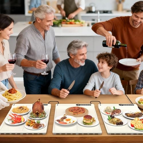 MUALIK Warming Mat for Food, Roll-UP Fast Heating Silicone with 6 Level Temperature, 2 Zone and 3 Pad Parallel Expansion, Automatic On-Off Timer Setting - Thumbnail 6