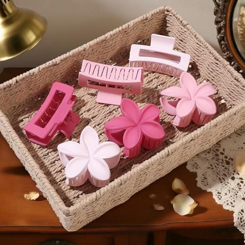 Flower Hair Clips for Women, Square Claw Clips for Girls 6 PCS - Light Pink - Thumbnail 2