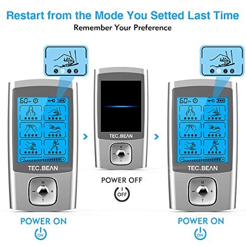 TEC.BEAN 24 Modes Tens Unit Muscle Stimulator, Rechargeable Tens Machine with 8 Electrode Pads (American Gel), Electric Pulse Massager for Pain Relief Therapy(Silver) - Thumbnail 5