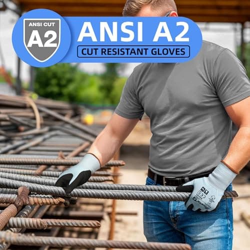 Schwer 12 Pairs Safety Work Gloves with Sandy Nitrile Coating, Extreme Fiber-Abrasion Resistance(Level 6-Certified) Heavy Duty Working Glove with Grip for Men Women, A2 Cut Glove, for Construction, L - Thumbnail 6