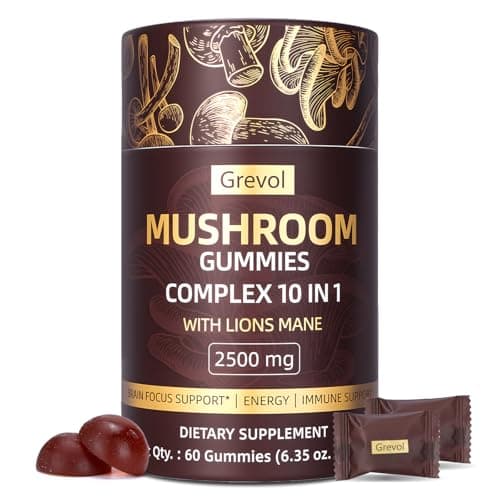 Grevol Mushroom Gummies with Lion's Mane - Reishi, Chaga, Cordyceps - Individually Wrapped - Mushroom Complex Supplement for Adult - 60 Counts - Image 1