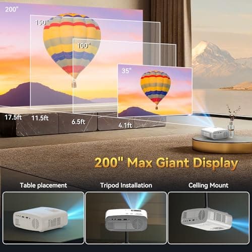 Projector with WiFi and Bluetooth, Pericat 4K Supported Native 1080P Projector, Portable Movie Outdoor Projector for Home Theater, Mini Projector Compatible with PC, HDMI, USB, TV Stick, PS5 - Thumbnail 5