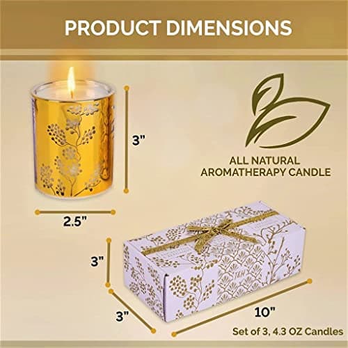 Aromatherapy Candle Gift Set of 3 Scented Candles | Strawberry Parsley, Persimmon, Eucalyptus Bergamot Soy Candles Set, Gold Candle Gifts, Relaxing Aromatherapy Candles Gift Set for Women and Men - Thumbnail 4
