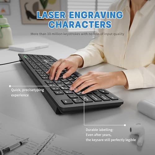MIKUSO Russian Keyboard with English (Cyrillic),Non Fading Characters,12 Multimedia Keys USB Interface,1.6m line Length Suitable for Computer Laptop PC,Full Size with Number Key,Plug and Play - Thumbnail 4