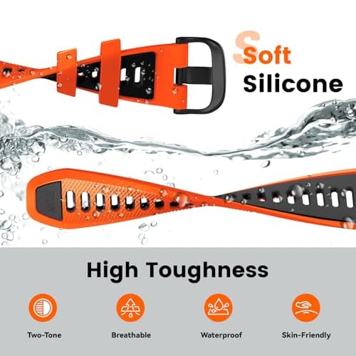 Velocarer Watch Band for Garmin Forerunner 265/Forerunner 255/Vivoactive 4/Venu 3/Venu 2, 22mm Quick Release Silicone Sport Bands, Orange & Black - Thumbnail 3