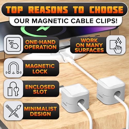 12 Pack Magnetic Cord Organizer White – Fast Locking System Cable Management for Desk, Nightstand & Car, Strong Adhesive Wire Clips, USB Cable Organizer, Phone Charger Cord Holder for Organized Spaces - Thumbnail 4
