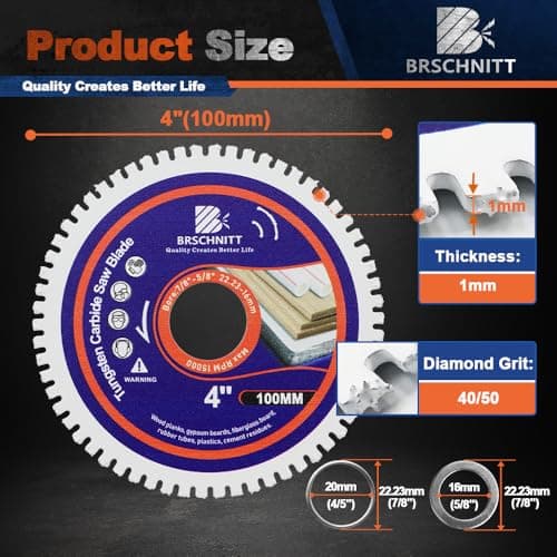 BRSCHNITT Tungsten Carbide Wood Blade 4inch - Wood Cutting Disc Arbor Arbor 1"-7/8"(25.4mm-22.23mm) for Wood with Nails,Laminate,Plastic,Glass Fibre Boards,Rubber Tubes,Cement residues.(3pcs) - Thumbnail 2