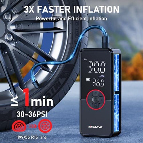 Tire Inflator Portable Air Compressor,150PSI Faster Inflation Cordless Tire Air Pump with Digital Gauge,Auto Shut-Off,LED Light,Electric Air Pump for Car Tires,SUV, Motorcycle, Bike, Balls - Thumbnail 3