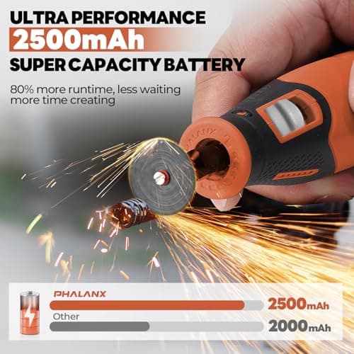 PHALANX Cordless Rotary Tool Kit with 64 pcs Accessories, 2500mAh 4V Li-ion Battery, Type-C Fast Charging, 5 Speed 25000RPM Electric Grinder for Polishing, Engraving, Sanding, DIY Crafts (R4-Basic) - Thumbnail 6
