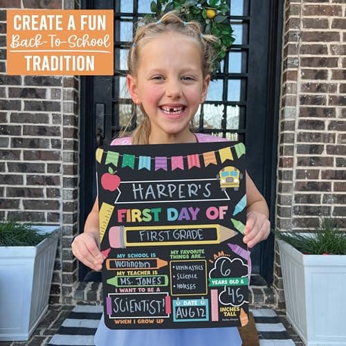 My First Day of School Sign with Markers -11x14 Back to School Signs First and Last Day, Kindergarten Chalkboard Signs, Pre K Sign Board, Preschool Board, Reusable Photo Prop for Kids - Thumbnail 3