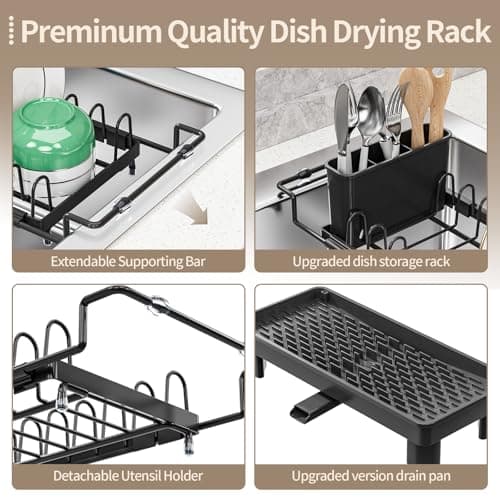 SanDream Dish Drying Rack, Small Over Sink Dish Drying Rack, Expandable Over the Sink Dish Drying Rack with Drip Tray for Kitchen Counter & in Sink - Thumbnail 6