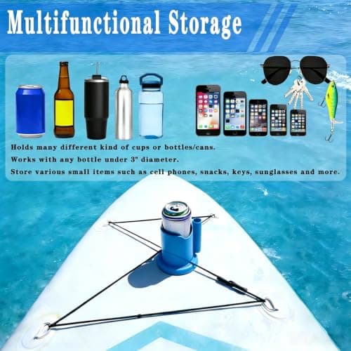 WEZKYLCG Upgraded Kayak Cup Holder, Paddle Board Drink Holder, 2-in-1 Drink & Phone Holders, Kayak Accessories for SUPs, Canoes, Surfboards, Cups or Water Bottles/Cans(Blue) - Thumbnail 4