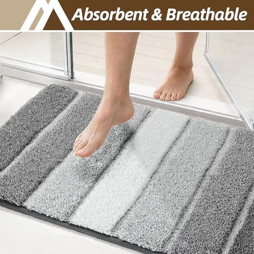 COSY HOMEER Bathroom Rugs 36"x24", Ultra Soft Absorbent Bath Mat with Non-Slip TPR Backing, Machine Washable Shaggy Rug for Bathroom Floor, Grey - Thumbnail 4