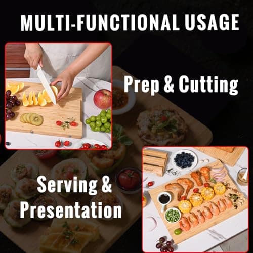 XL Bamboo Cutting Board with Handle – Extra Large Wood Chopping Board for Meat, Cheese, Serving – TRULY Glue-Free, Pre-Oiled Kitchen Boards 21.7"X14"/ 55x36cm - Dishwasher Safe [New 2026 Upgrade] - Thumbnail 6