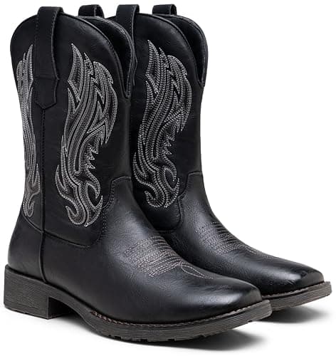 Jousen Cowboy Boots for Men Western Boot Square Toe Boots for Men (AMY8420 silkyblackpu 09.5) - Thumbnail 5