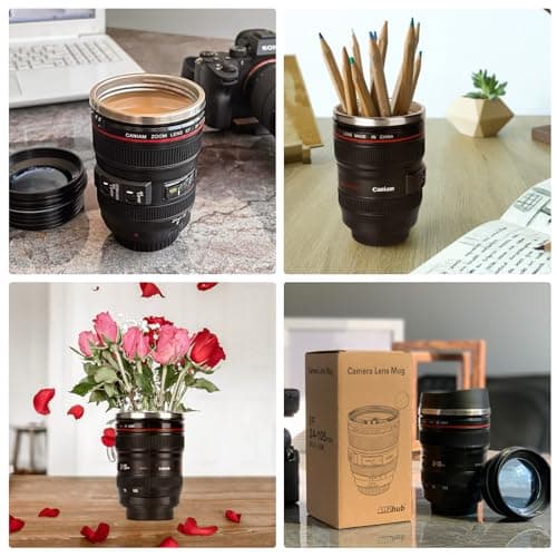 AMZHUB Camera Lens Coffee Mug,Travel Coffee Cup,Stainless Steel Lens Mug Thermos Camera Mugs with Lid and Spoon,Cool Gifts for Photographers Men and Women - Thumbnail 5