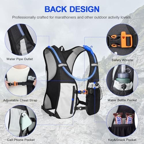 KUYOU Hydration Water Backpack, Insulated Running Vest Hydration Backpack with 2L Water Bladder, Adjustable Chest Straps and Reflective Water Bladder Backpack for Hiking Marathon Race Cycling - Thumbnail 3