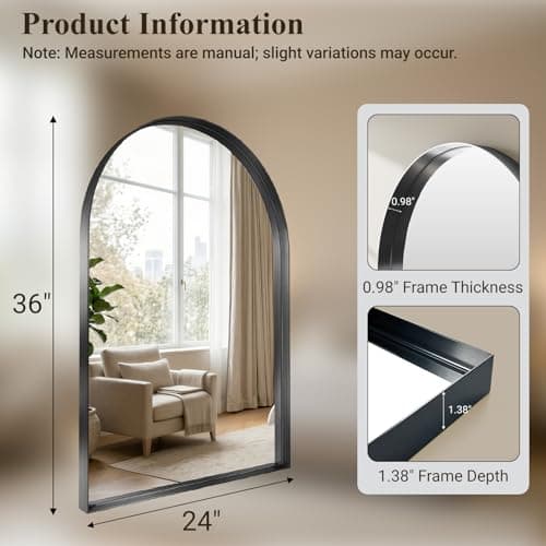 MYSUNORIA Arch Mirror for Bathroom Sink, 24"x36" Black Frame Mirror for Wall Mounted, Bathroom Vanity Mirror with HD Tempered Glass, Bedroom, Farmhouse, Living Room, Entry Way, Vanity, Restroom - Thumbnail 3