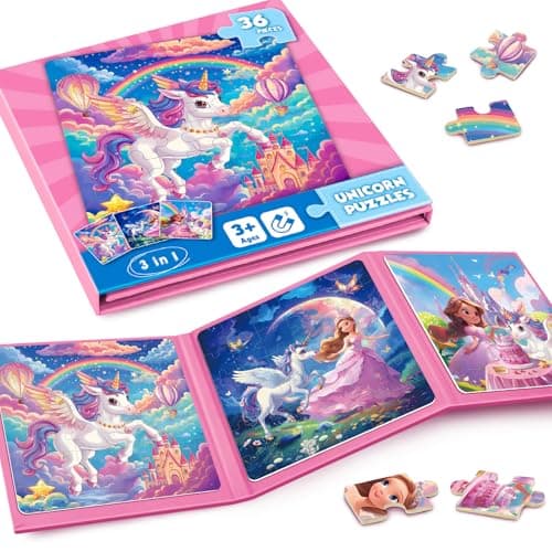 Magnetic Jigsaw Puzzles for Toddlers Kids 3-8 Girls,(3 36-Pieces) Travel Puzzles Toys for Kids Ages 4-6,Take-Along Car Airplane Road Trip Activities Game for 3 4 5 6 7 8 Year Old Birthday Gift - Image 1