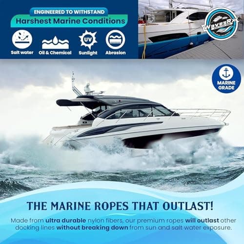 Premium Nylon Boat Dock Lines & Ropes for Docking 1/2'' x 20' | Double Braided Marine Rope & Mooring Line| Boat Ropes for Docking with Loop | UV & Saltwater Resistant Dock Ropes for Boats & Pontoons - Thumbnail 3