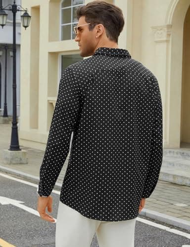 Hardaddy Men's Pattern Long Sleeve Button Down Graphic Printed Business Casual Dress Shirts with Pocket Black L - Thumbnail 4
