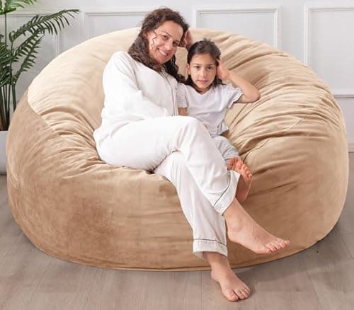 WhatsBedding 3 ft Bean Bag Chair for Adults/Kids，Large Bean Bag Chairs with Fillings，Memory Foam Bean Bag with Soft Faux Fur Fabric, 3 Foot, Camel - Image 1