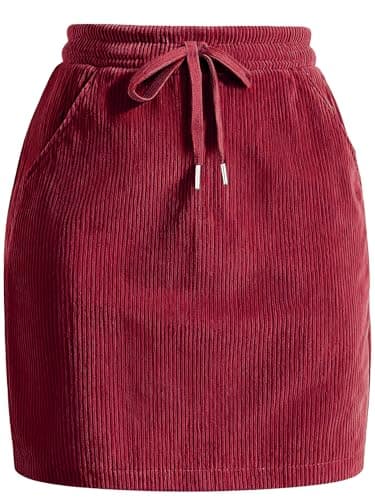 Casly Lamiit Womens Mini Corduroy Skirt Winter Trendy Casual High Waisted Drawstring Fall Pocket Pencil Skirts for Lounge Party Wine Red M - Image 1