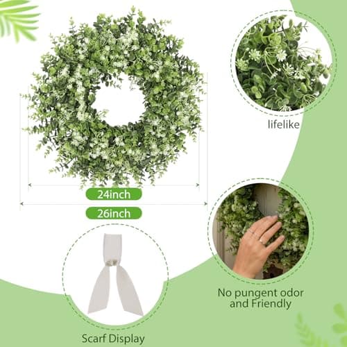 26 Inch Large Artificial Boxwoods Wreath for Front Door Outside All Season - Thumbnail 3