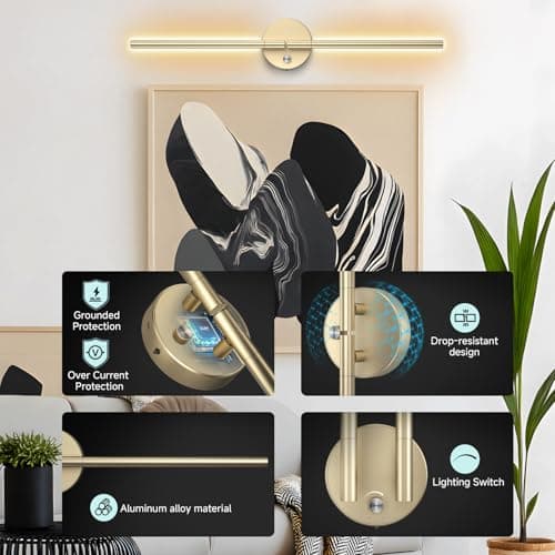 TiInsta Battery Operated Wall Sconce,Wireless Wall Lights with Remote, 360°DIY Rotatable RGB Lamp with Timer, 3000K-6500K LED Dimmable Wall Decor for Vanity, Living Room, Hallway Gold - Thumbnail 6