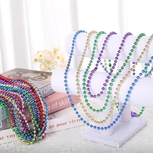 SWANUCKY 12 Pack Mardi Gras Beads Necklaces, 33 Inch Plastic Beads for Party Favors, Festival Decorations, Parade Throws, Christmas, Birthday Celebrations - Thumbnail 5