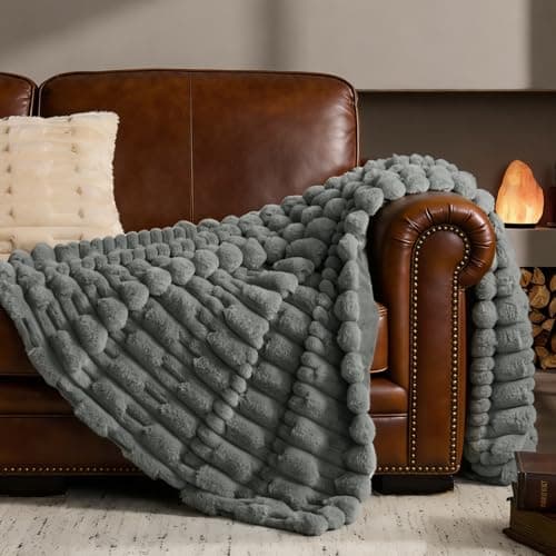 BEDELITE Faux Fur Grey Throw Blanket for Couch - Super Soft & Cozy Plush Striped Blanket for Sofa and Room Decor, Luxury Fluffy All-Season Blankets Gift for Women, Men, Mom, Dad, 50x60 inch, Grey - Image 1