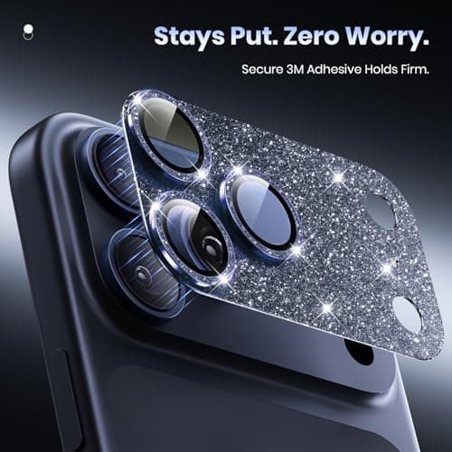 Hoerrye for iPhone 17 Pro Camera Lens Protector - [12FT Shatterproof Military Grade] [Strong Adsorption] Metal 9H+ Tempered Glass Camera Screen Full Cover Case Friendly,Glitter Deep Blue - Thumbnail 5